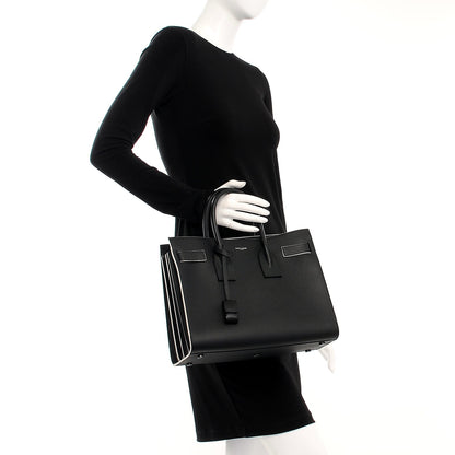 Saint Laurent Grained Calfskin Topstitch Small Sac De Jour Black Porcelain 3 of 10