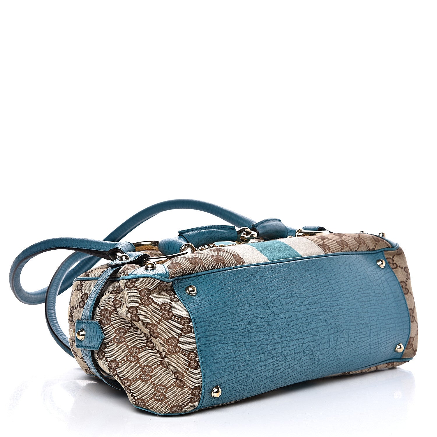 Gucci Monogram Horsebit Chain Satchel Blue 4 of 14