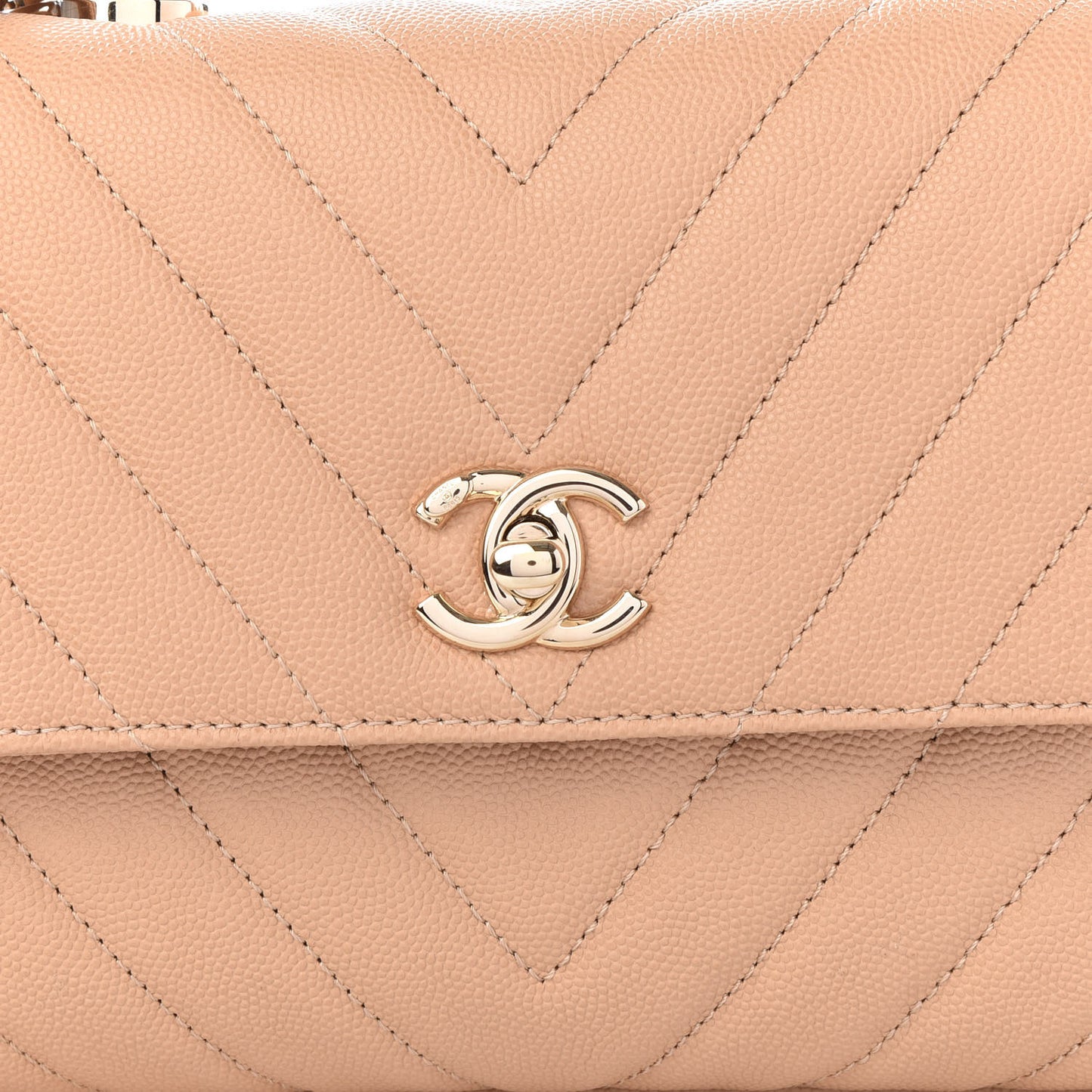 Caviar Chevron Quilted Mini Coco Handle Flap Beige