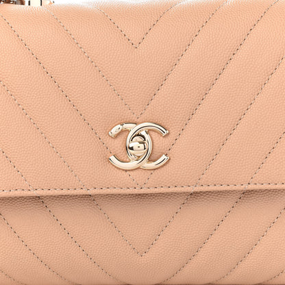 Chanel Caviar Chevron Quilted Mini Coco Handle Flap Beige 7 of 10