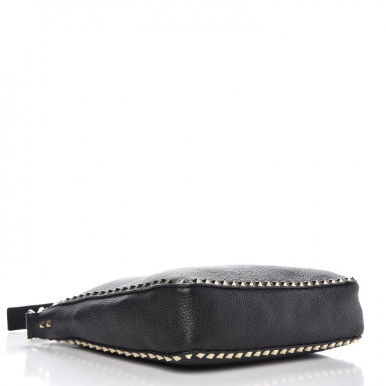 Pebbled Calfskin Large Rockstud Flip-Lock Messenger Bag Black