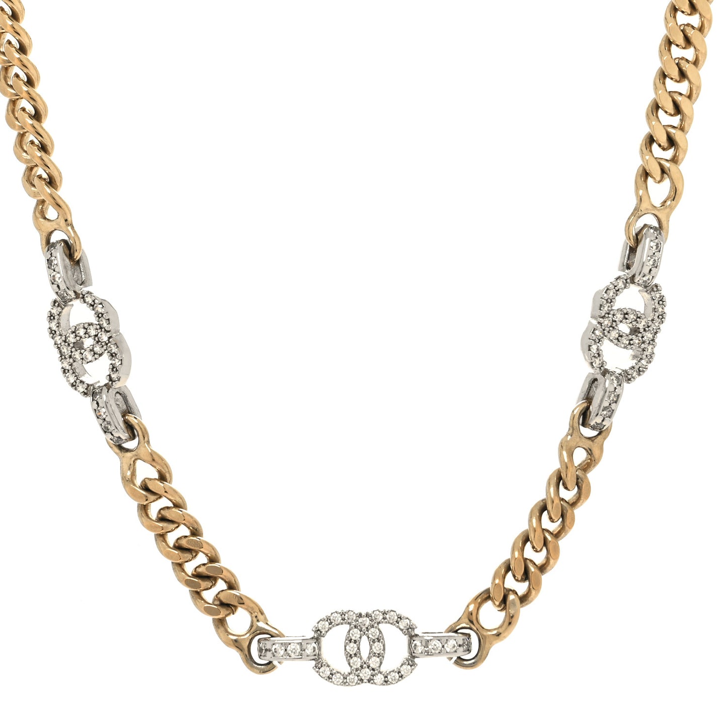 Crystal CC Chain Links Choker Necklace Gold