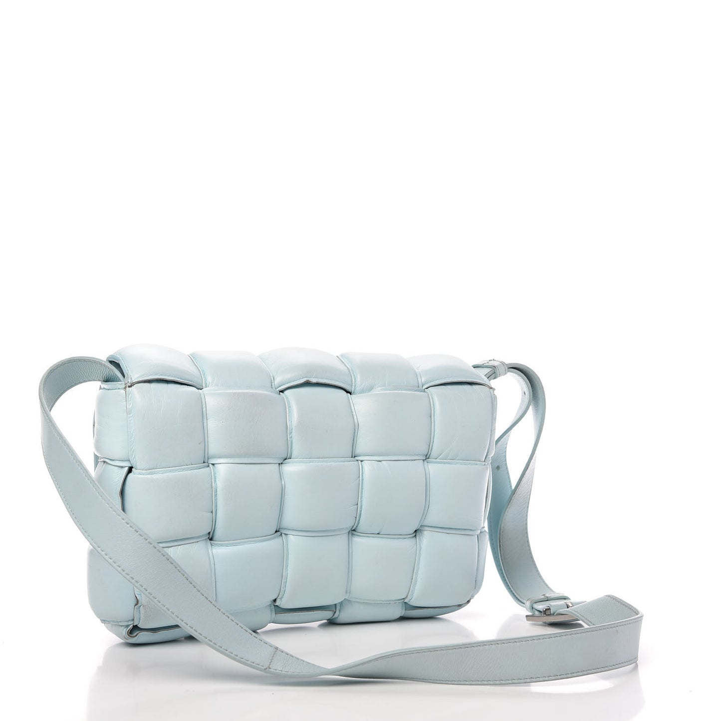 Paper Calfskin Maxi Intreccio Padded Cassette Crossbody Bag Ice