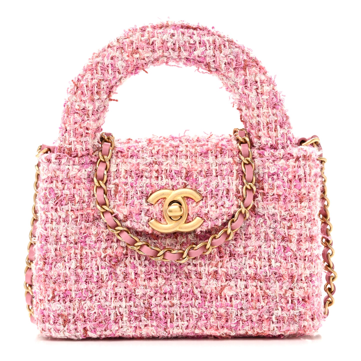 Tweed Quilted Mini Nano Kelly Shopper Pink