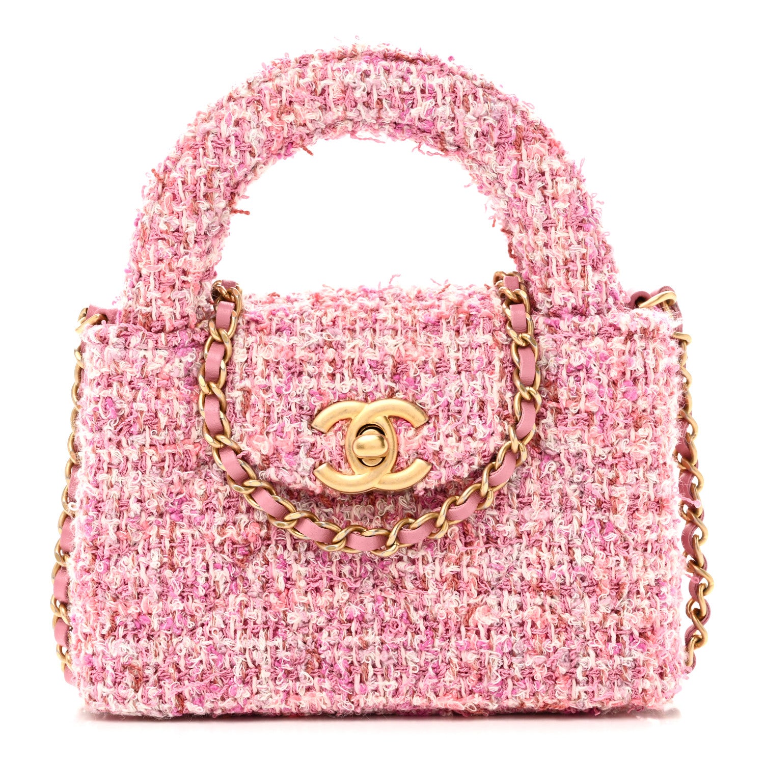 Chanel Tweed Quilted Mini Nano Kelly Shopper Pink 1 of 11