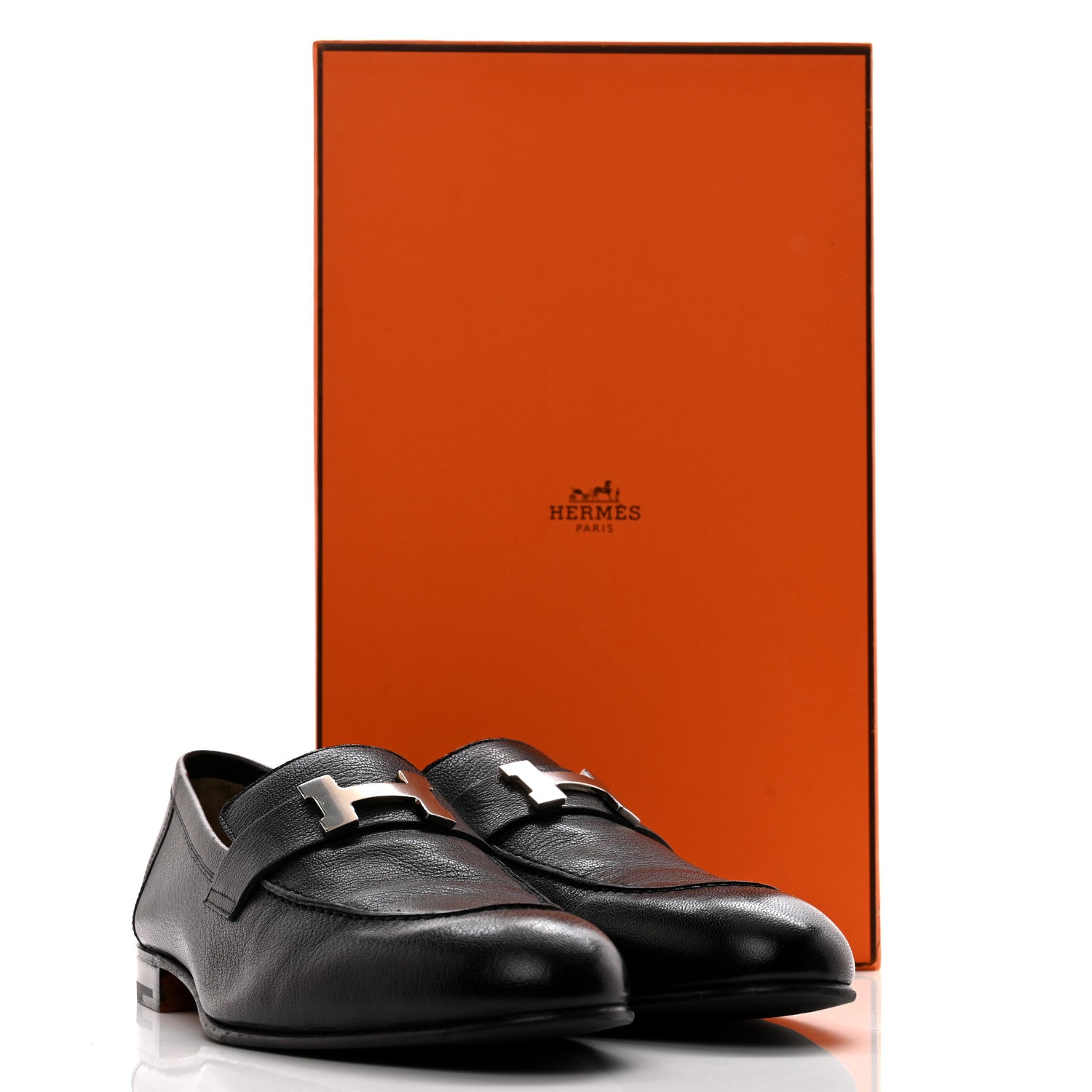 Hermes Goatskin Mens Paris Loafers 44 Black 10 of 10