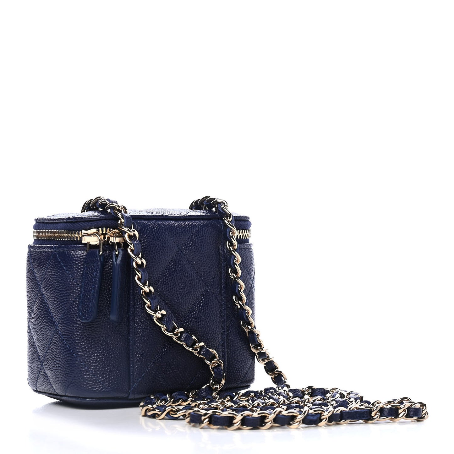 Caviar Quilted Mini Vanity Case With Chain Navy Blue