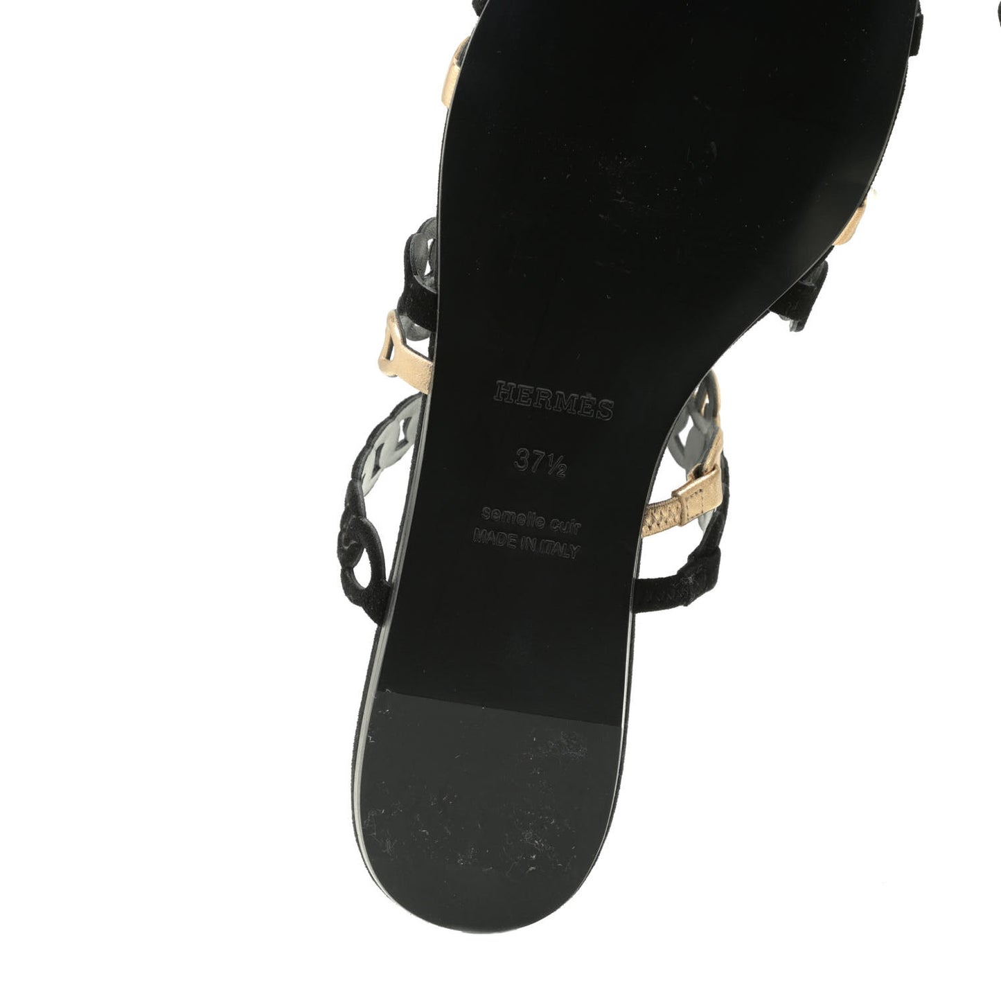Metallic Nappa Suede Chaine d'Ancre Nude Sandals 37.5 Black Champagne
