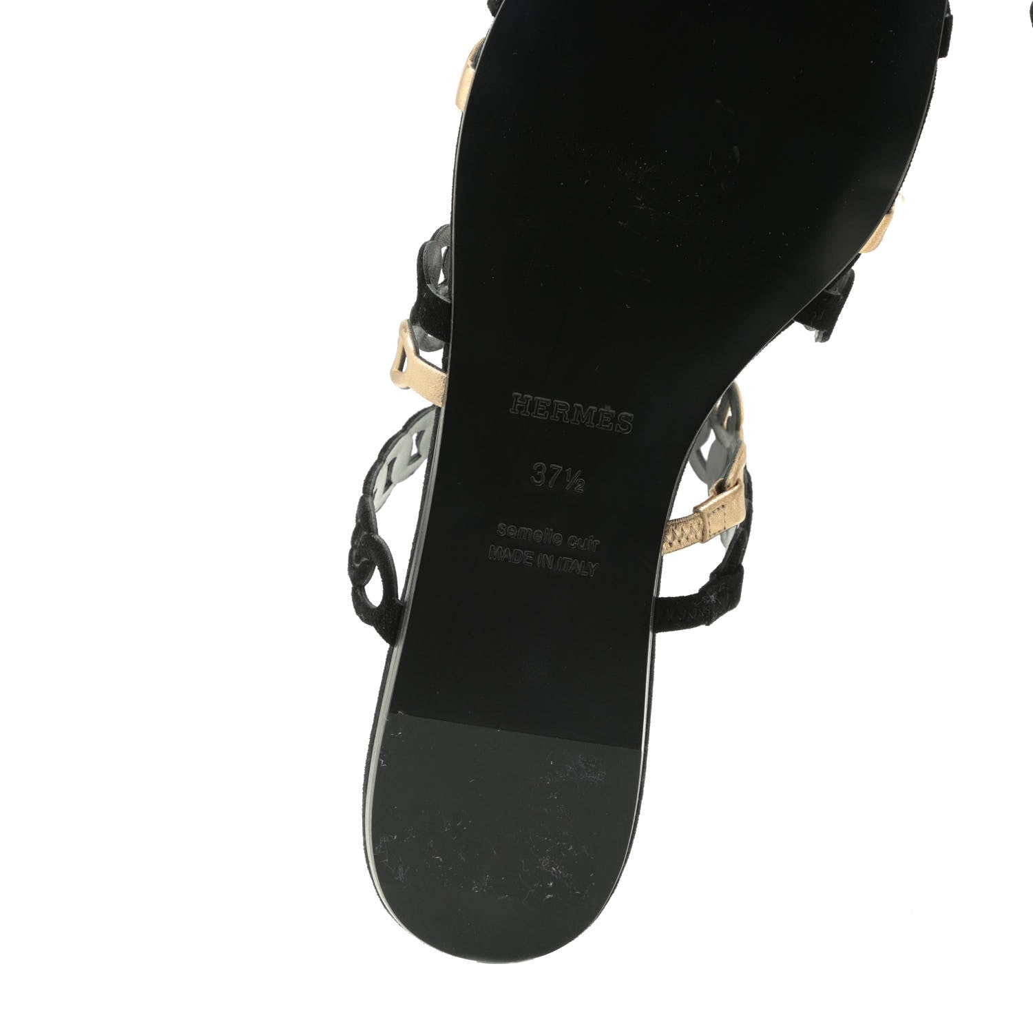 Hermes Metallic Nappa Suede Chaine d'Ancre Nude Sandals 37.5 Black Champagne 9 of 13