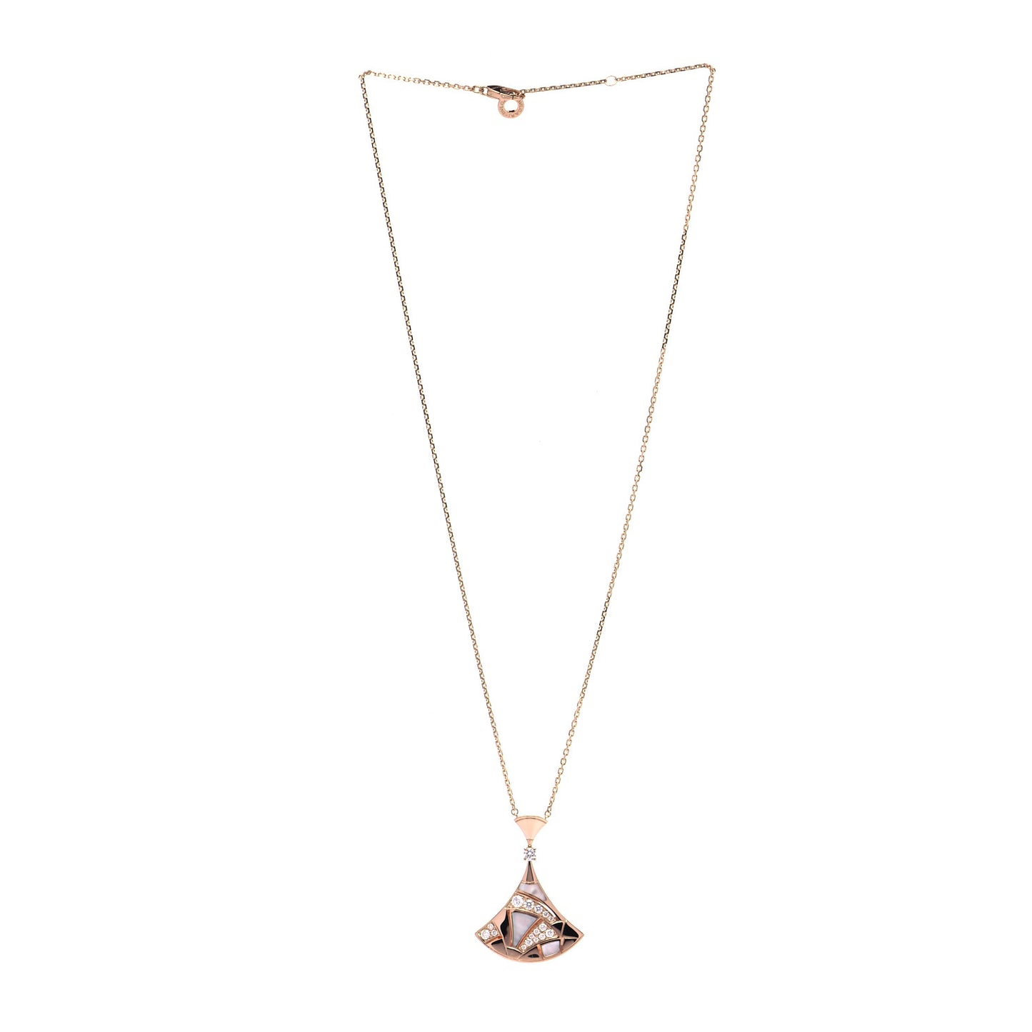 18K Rose Gold Diamond Mother of Pearl Divas' Dream Pave Pendant Necklace