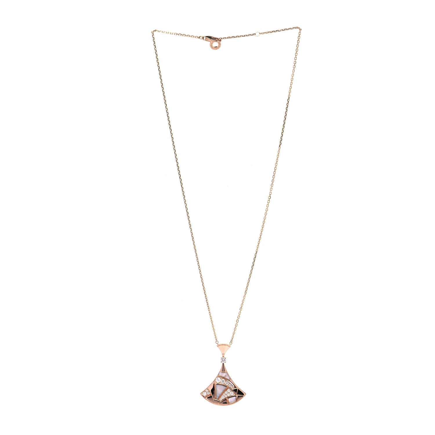 Bulgari 18K Rose Gold Diamond Mother of Pearl Divas' Dream Pave Pendant Necklace 2 of 6