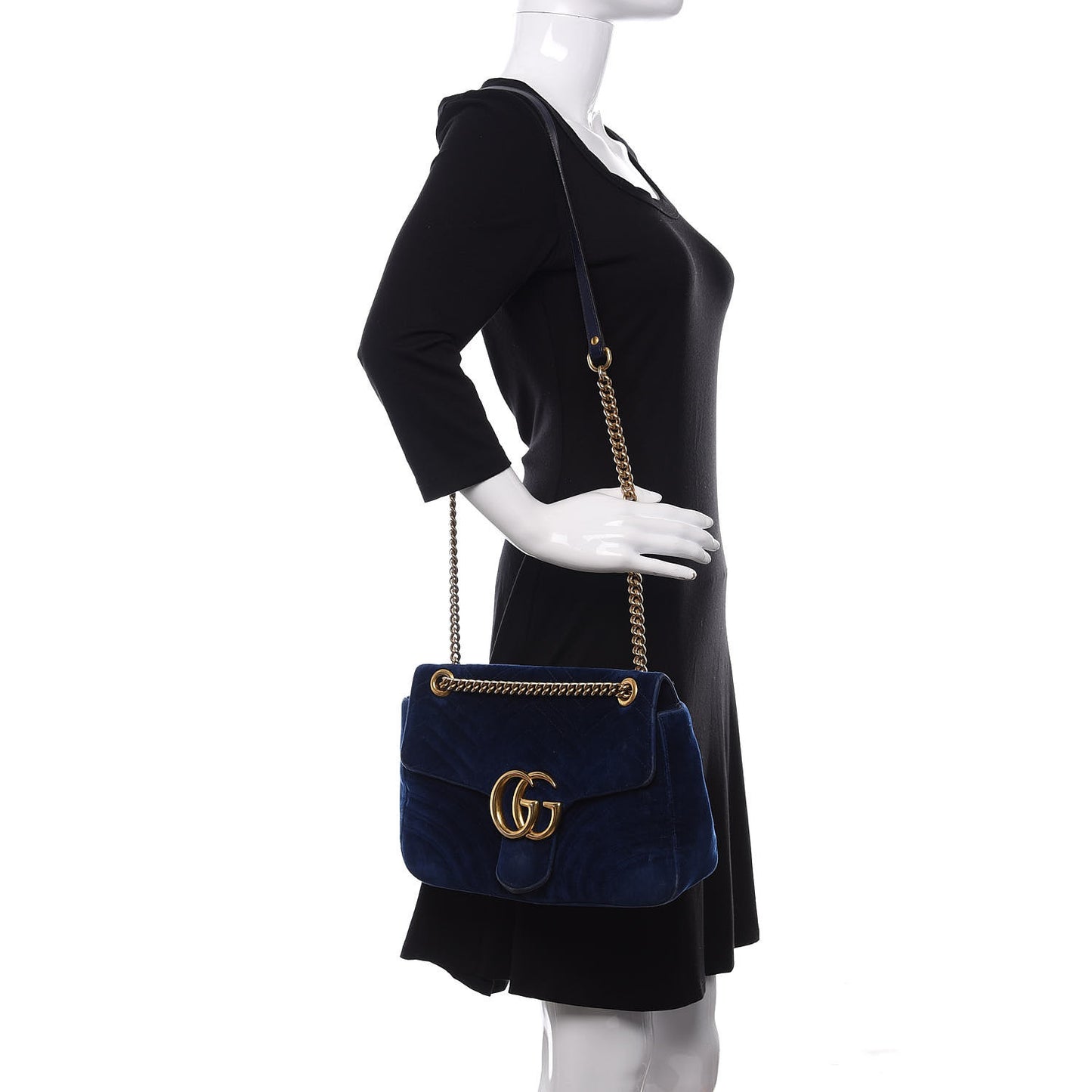 Velvet Matelasse Medium GG Marmont Shoulder Bag Cobalt Blue