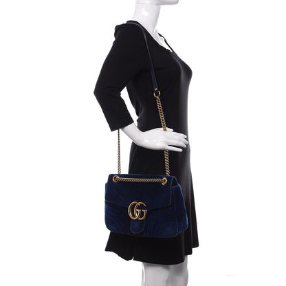 Gucci Velvet Matelasse Medium GG Marmont Shoulder Bag Cobalt Blue 2 of 15