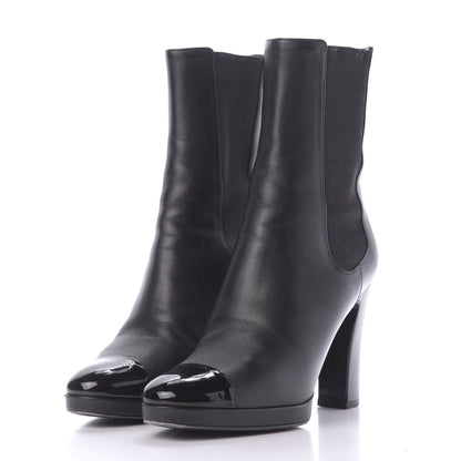 Chanel Lambskin Patent Cap Toe Pearl CC Ankle Boots 38 Black 3 of 13
