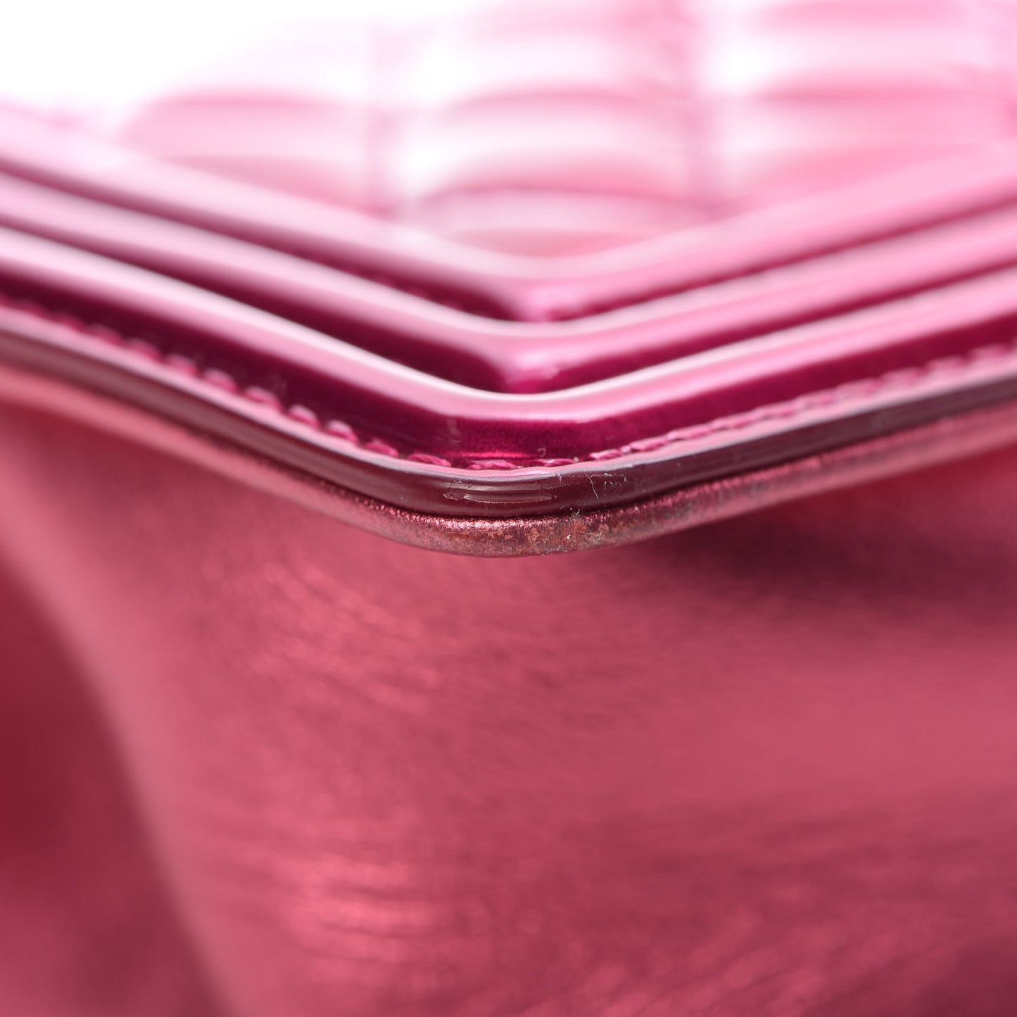 Metallic Patent Calfskin Quilted Small Boy Flap Pink