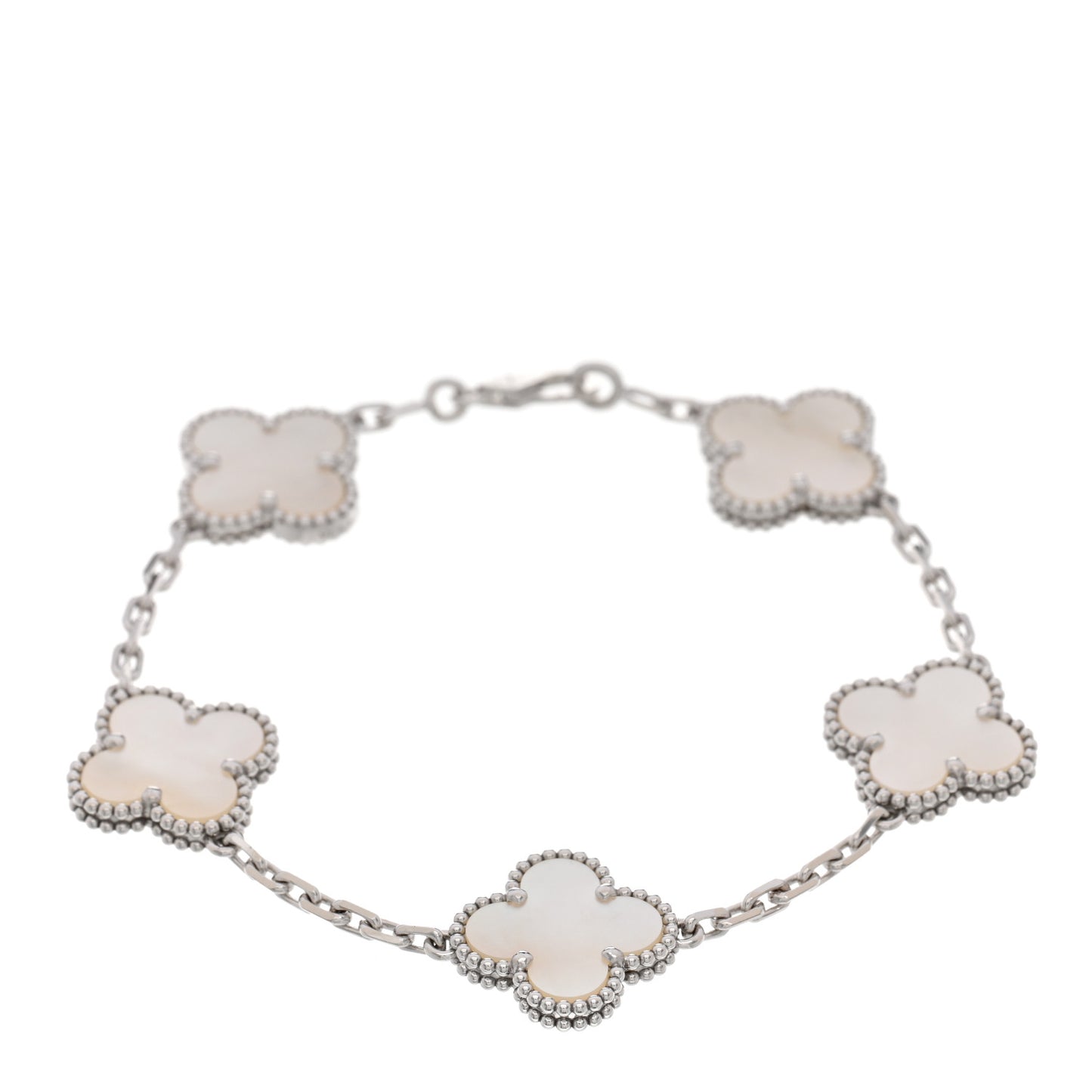 18K White Gold Mother of Pearl 5 Motifs Vintage Alhambra Bracelet