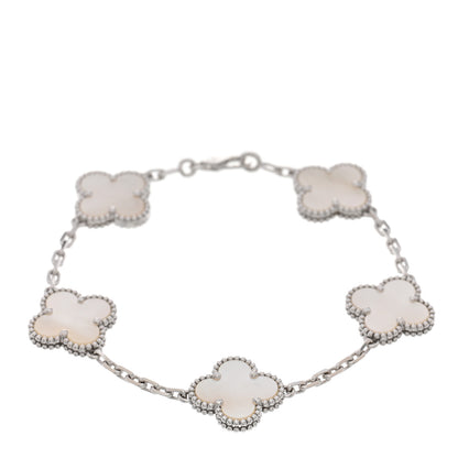 Van Cleef & Arpels 18K White Gold Mother of Pearl 5 Motifs Vintage Alhambra Bracelet 1 of 5