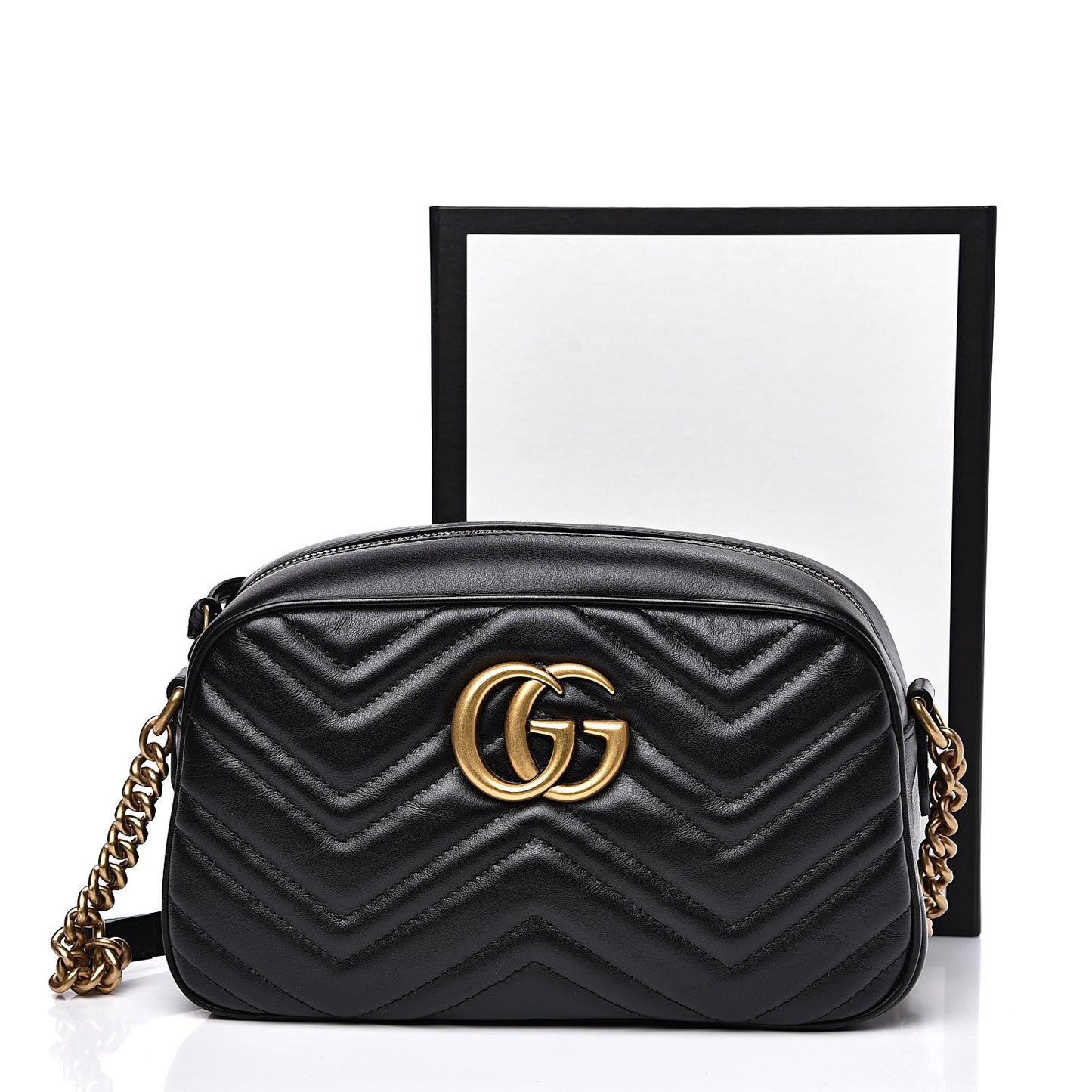 Calfskin Matelasse Small GG Marmont Chain Shoulder Bag Black