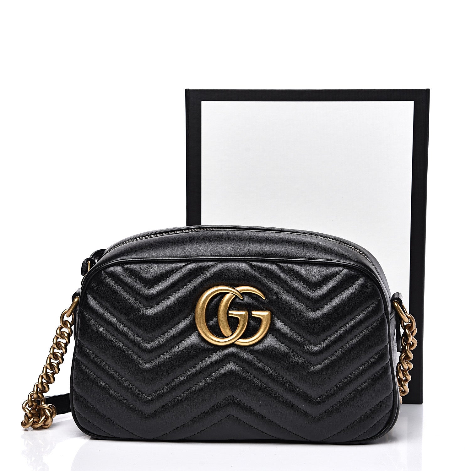 Gucci Calfskin Matelasse Small GG Marmont Chain Shoulder Bag Black 10 of 10