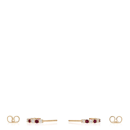 Tiffany 18K Yellow Gold Diamond Ruby Hoop Earrings 3 of 5