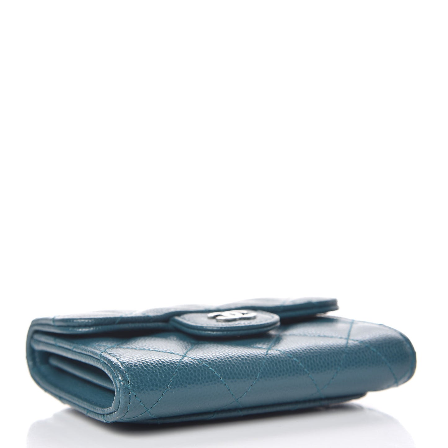 Caviar Quilted Card Holder Wallet Dark Turquoise