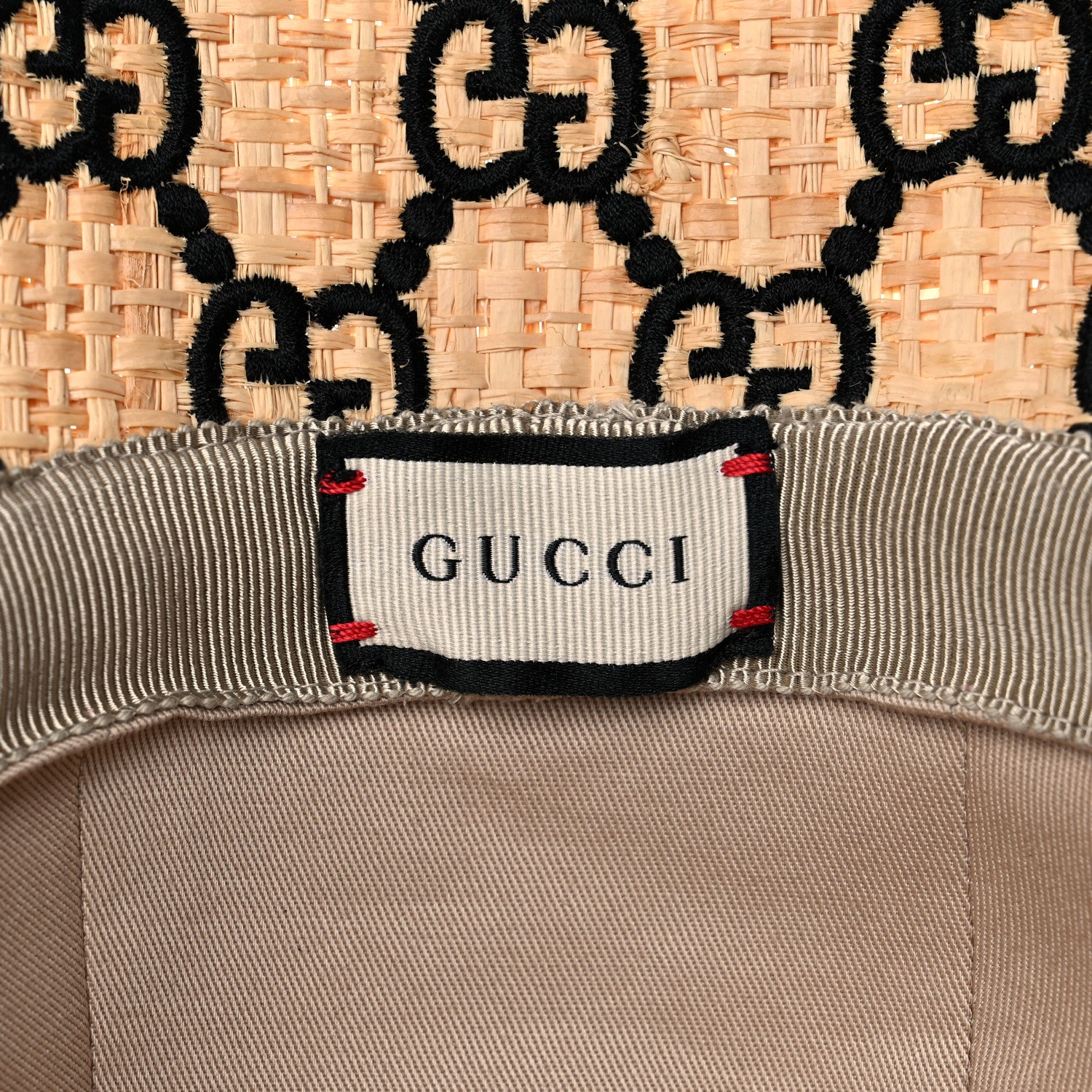 Gucci Raffia Elaphe Interlocking GG Embroidered Fedora Hat L Ivory Black 6 of 7