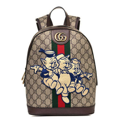 Gucci X DISNEY GG Supreme Monogram Web Three Little Pigs Ophidia Dome Backpack Beige New Acero 1 of 10