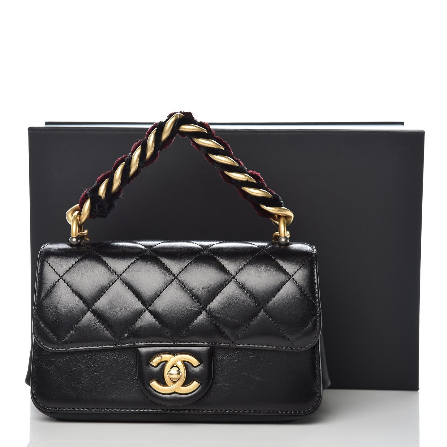 Iridescent Calfskin Quilted Mini Straight Lined Flap Black