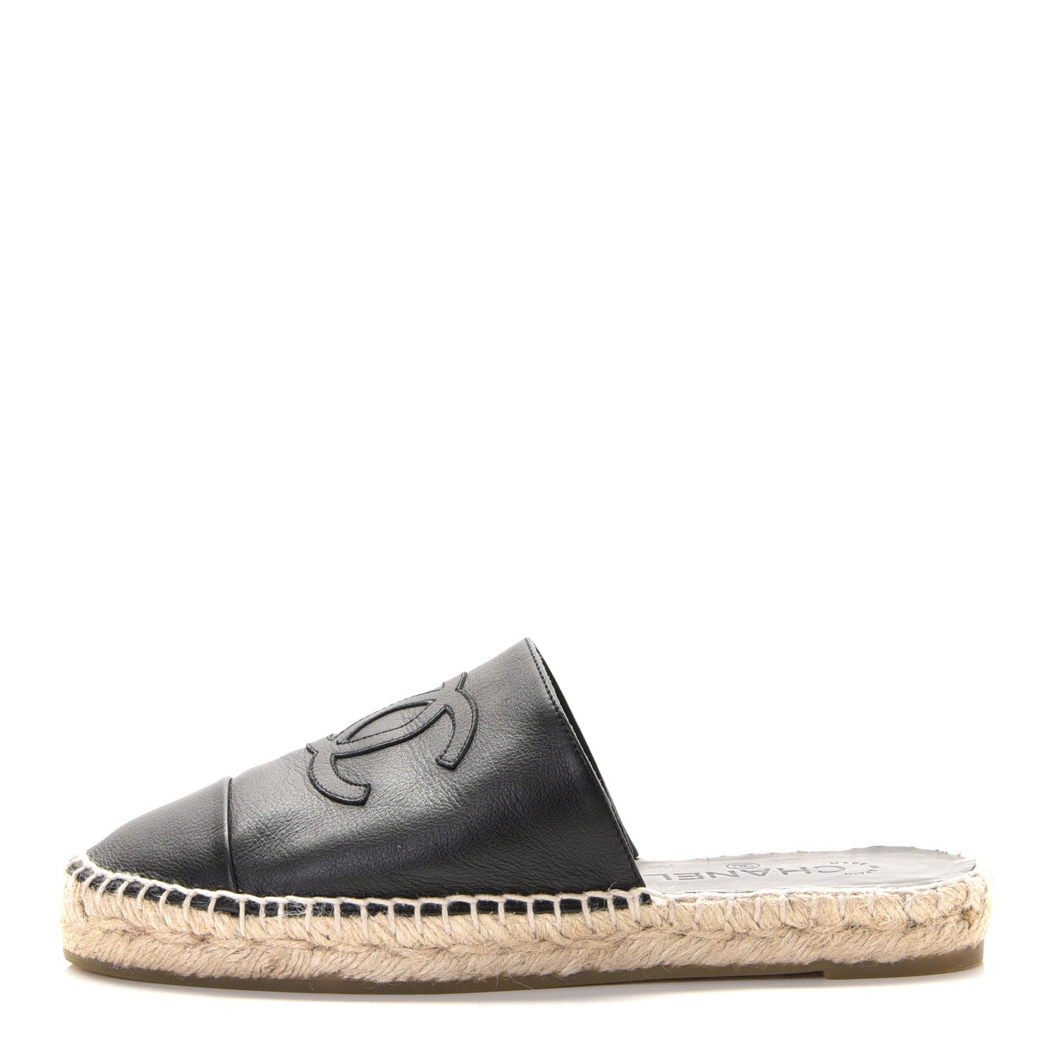 Chanel Calfskin CC Espadrille Mules 38 Black 1 of 10