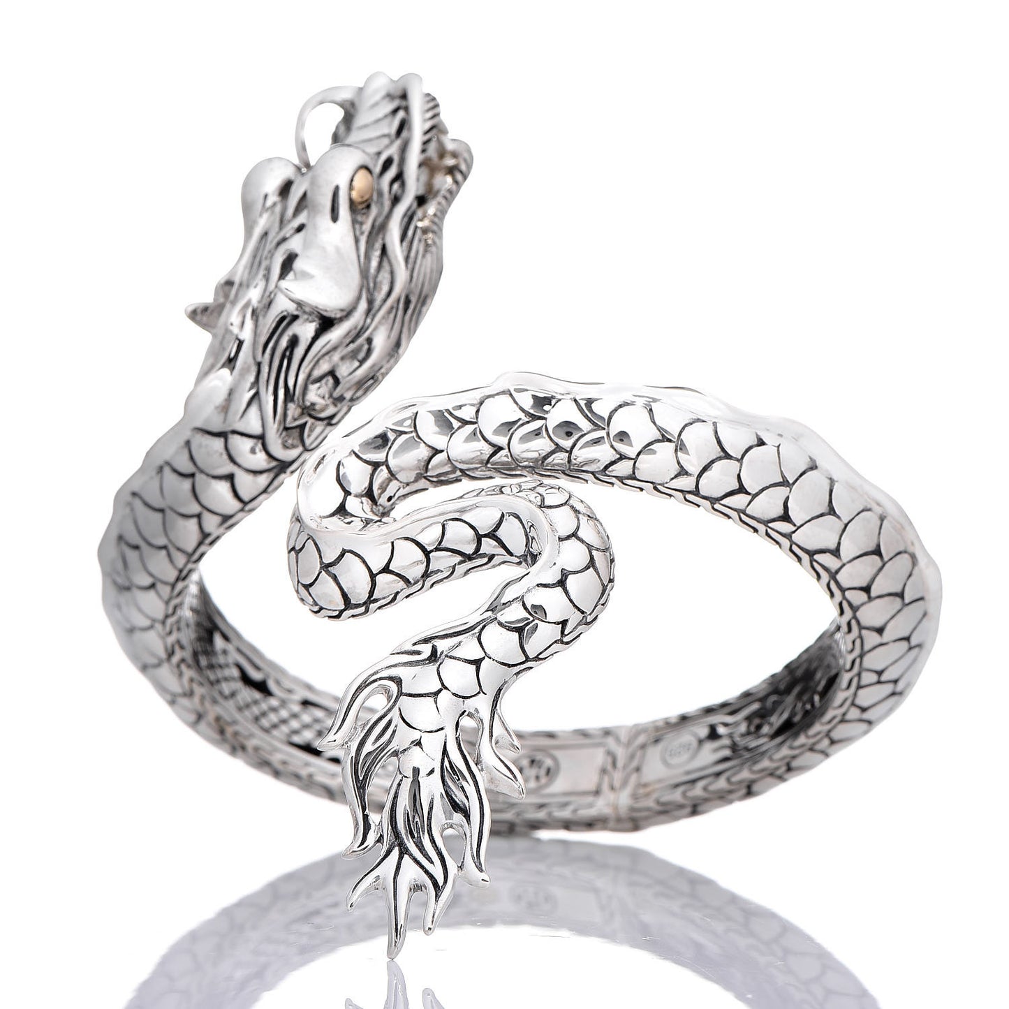 Sterling Silver 18K Yellow Gold Naga Dragon Kick Cuff Bracelet