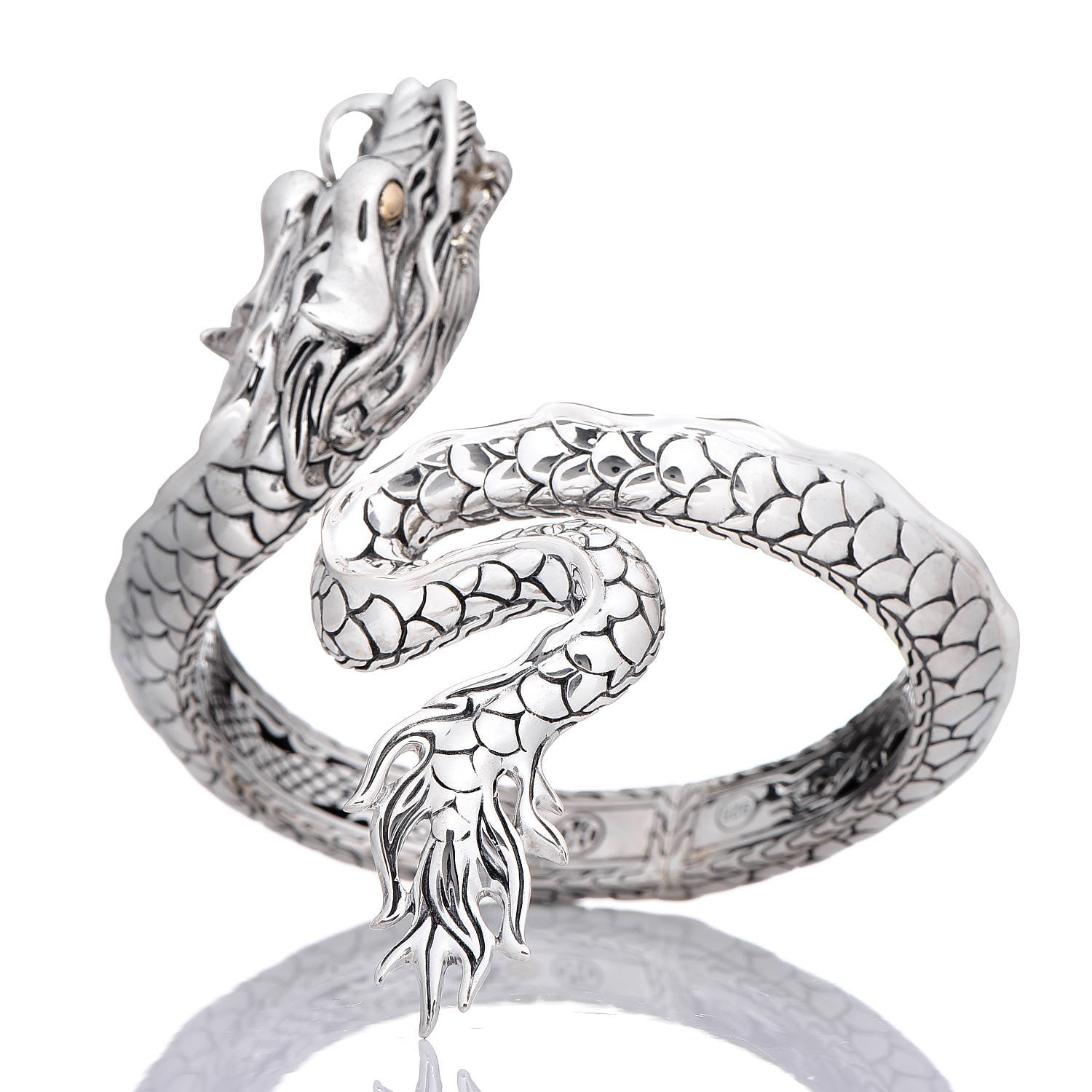 John Hardy Sterling Silver 18K Yellow Gold Naga Dragon Kick Cuff Bracelet 5 of 8