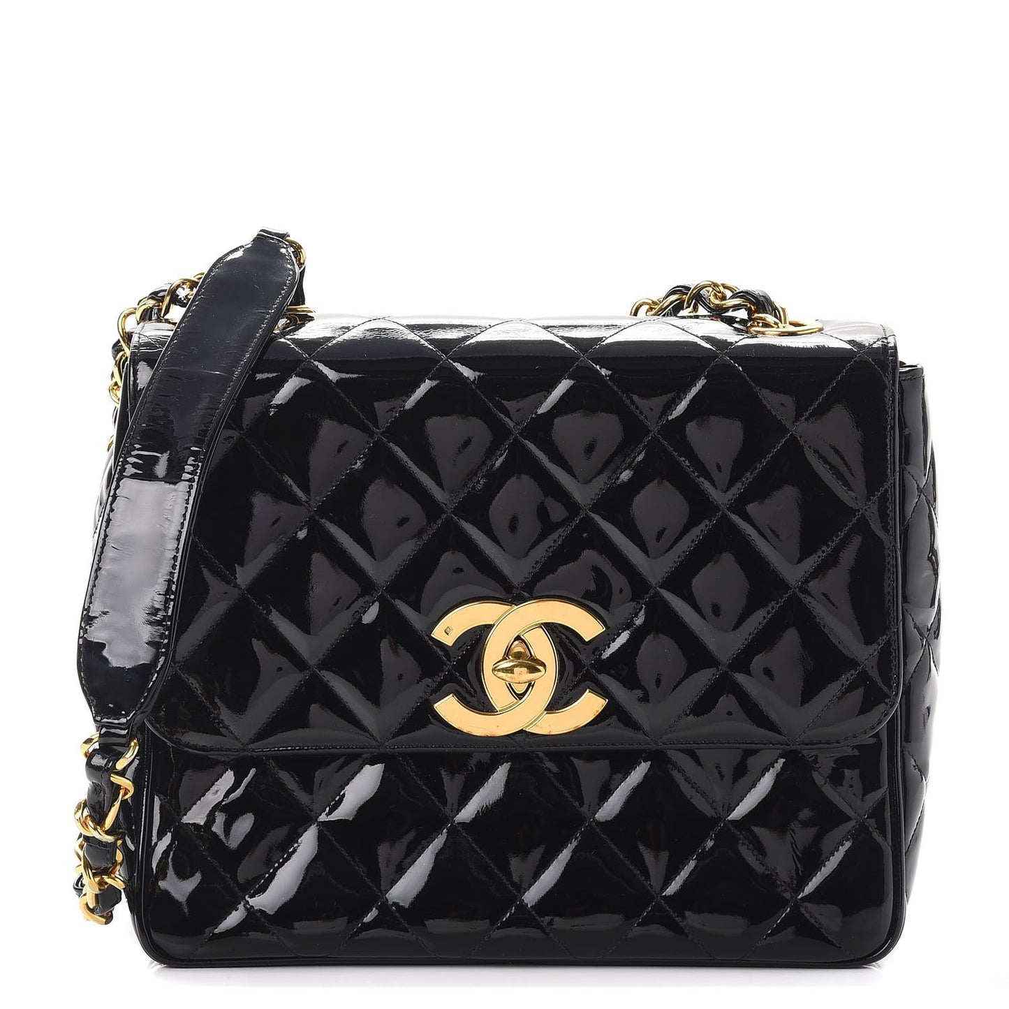 Patent Quilted Medium Single Flap Black