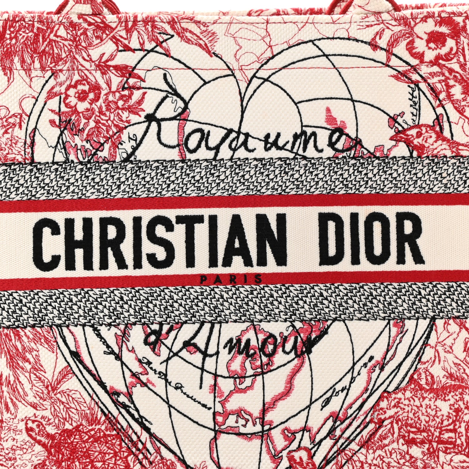 Christian Dior Canvas Embroidered Medium Dioramour D-Royaume Book Tote Red Multicolor 8 of 10