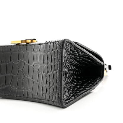 Balenciaga Shiny Calfskin Crocodile Embossed Small Hourglass Top Handle Bag Black 9 of 9