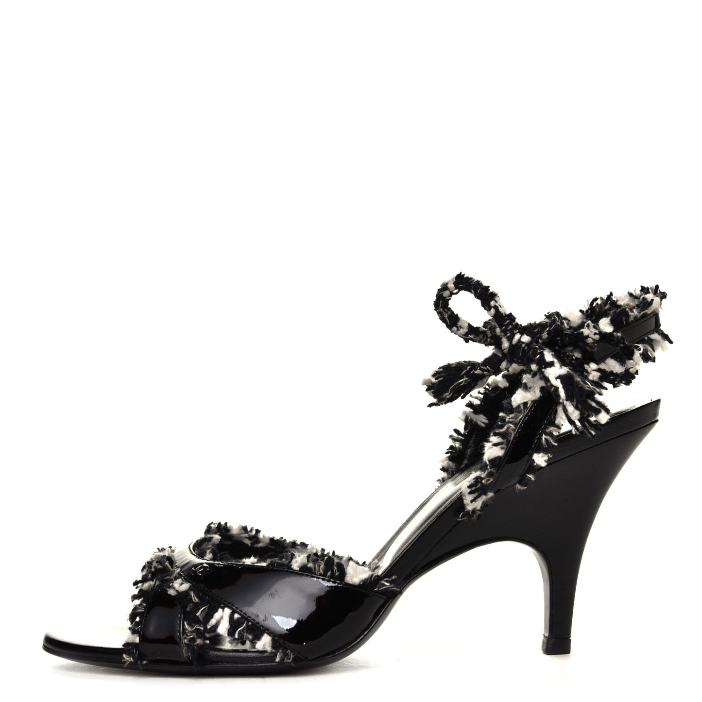 Patent Tweed Slingback Sandals 38 Black