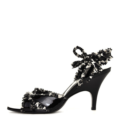 Chanel Patent Tweed Slingback Sandals 38 Black 1 of 6