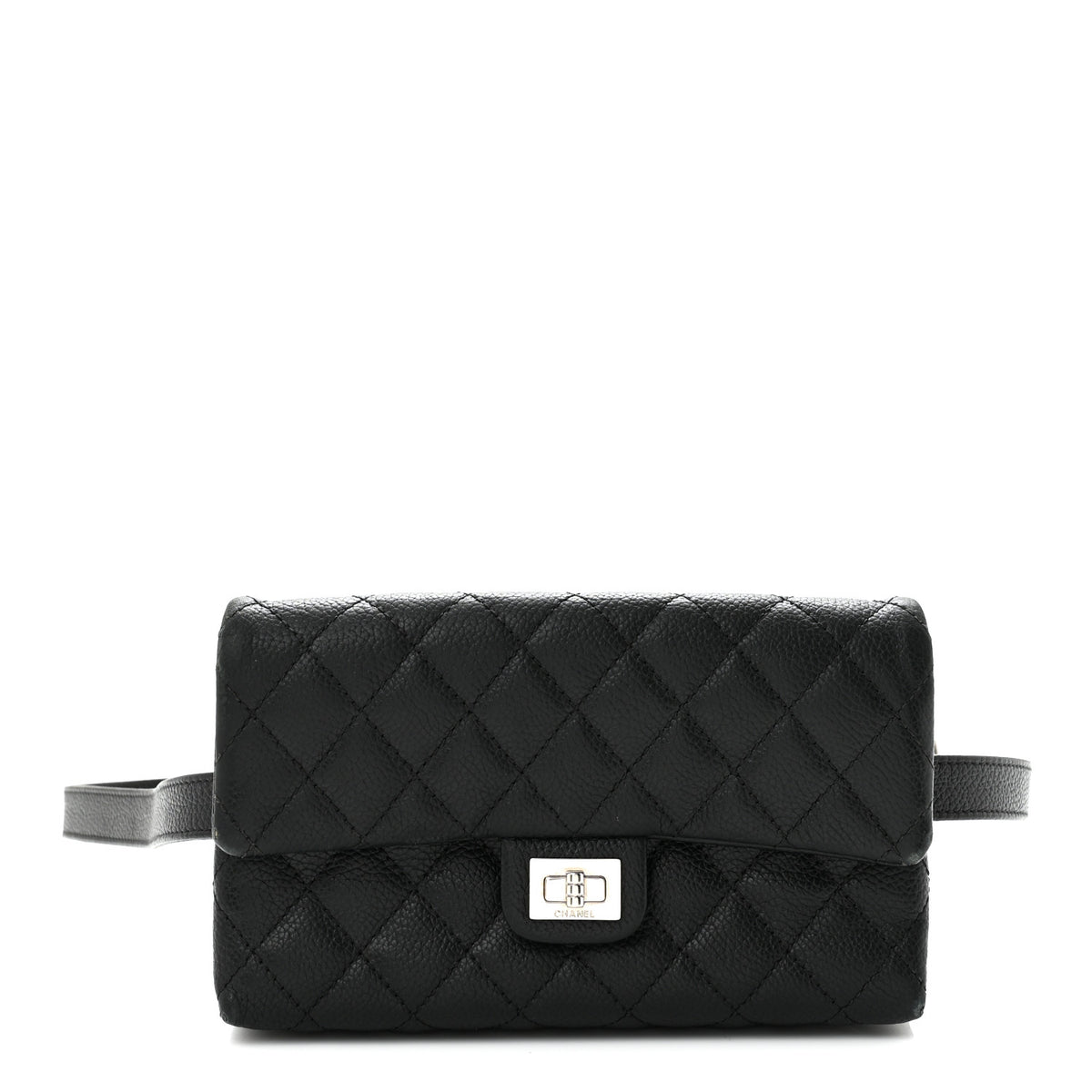 Grained Calfskin Quilted 2.55 Reissue Flap Belt Bag Clutch Black