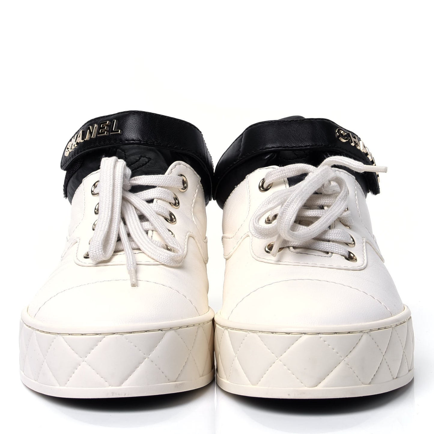 Lambskin Logo Strap Sneakers 38 Ivory Black