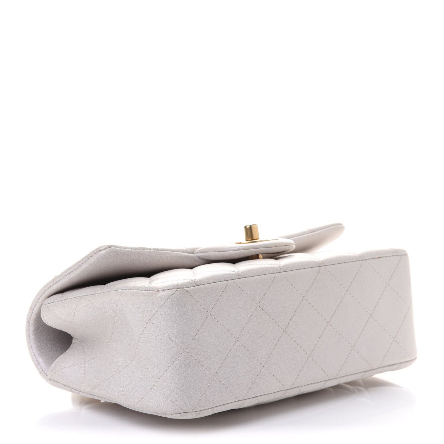 Iridescent Lambskin Quilted Mini Top Handle Rectangular Flap White