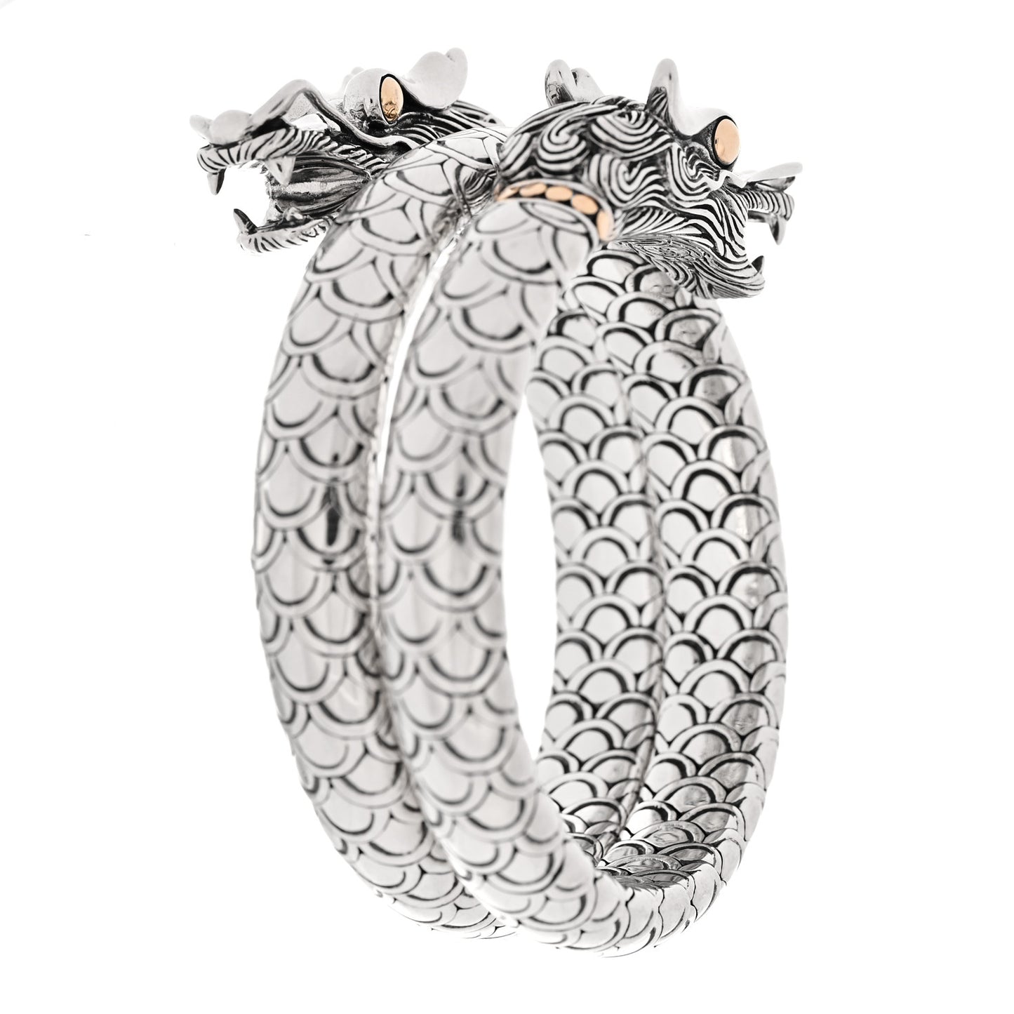Sterling Silver 18K Yellow Gold Naga Dragon Triple Wrap Bracelet