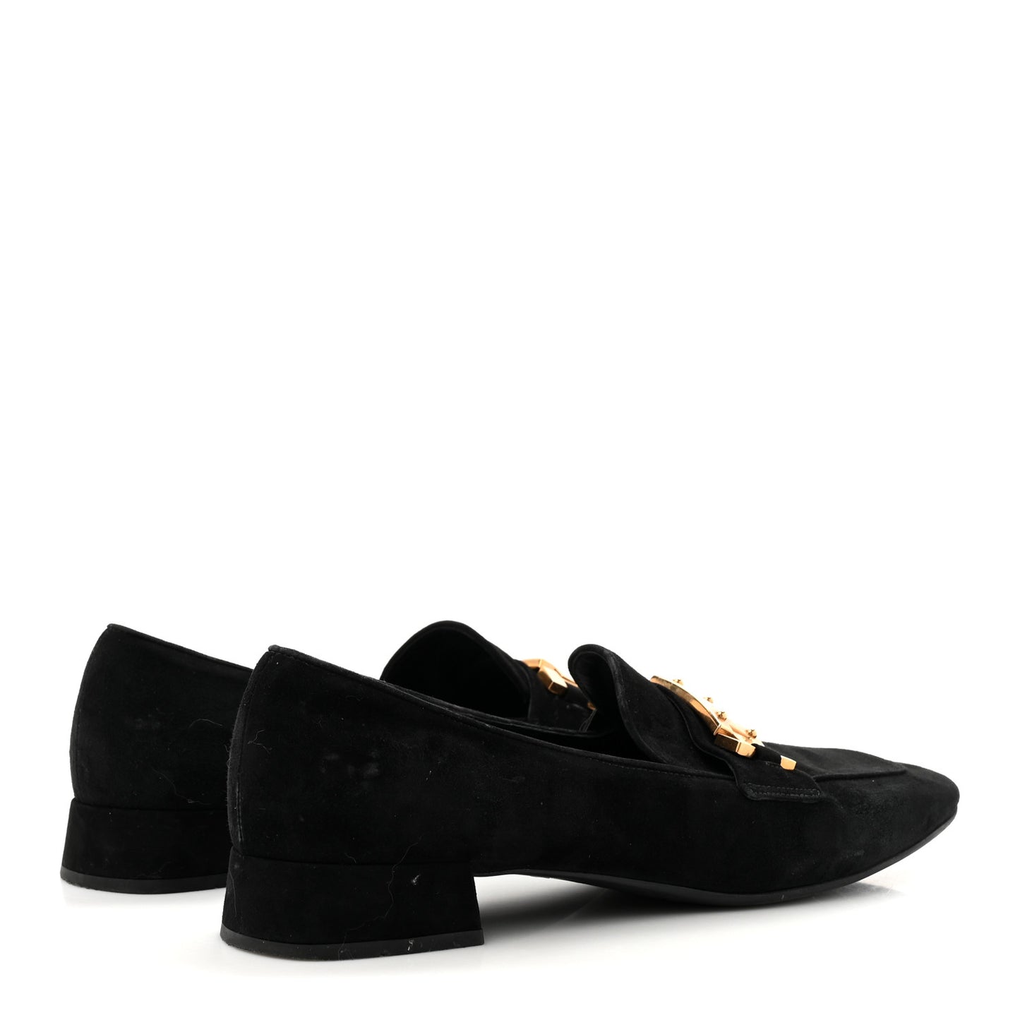 Suede Metal Plate Logo Loafers 37.5 Black