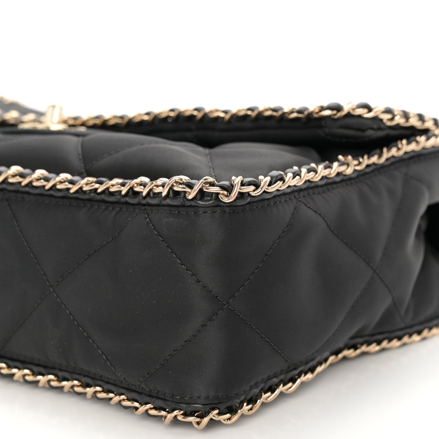 Satin Quilted Large Chain All Over Flap Bag Black Black