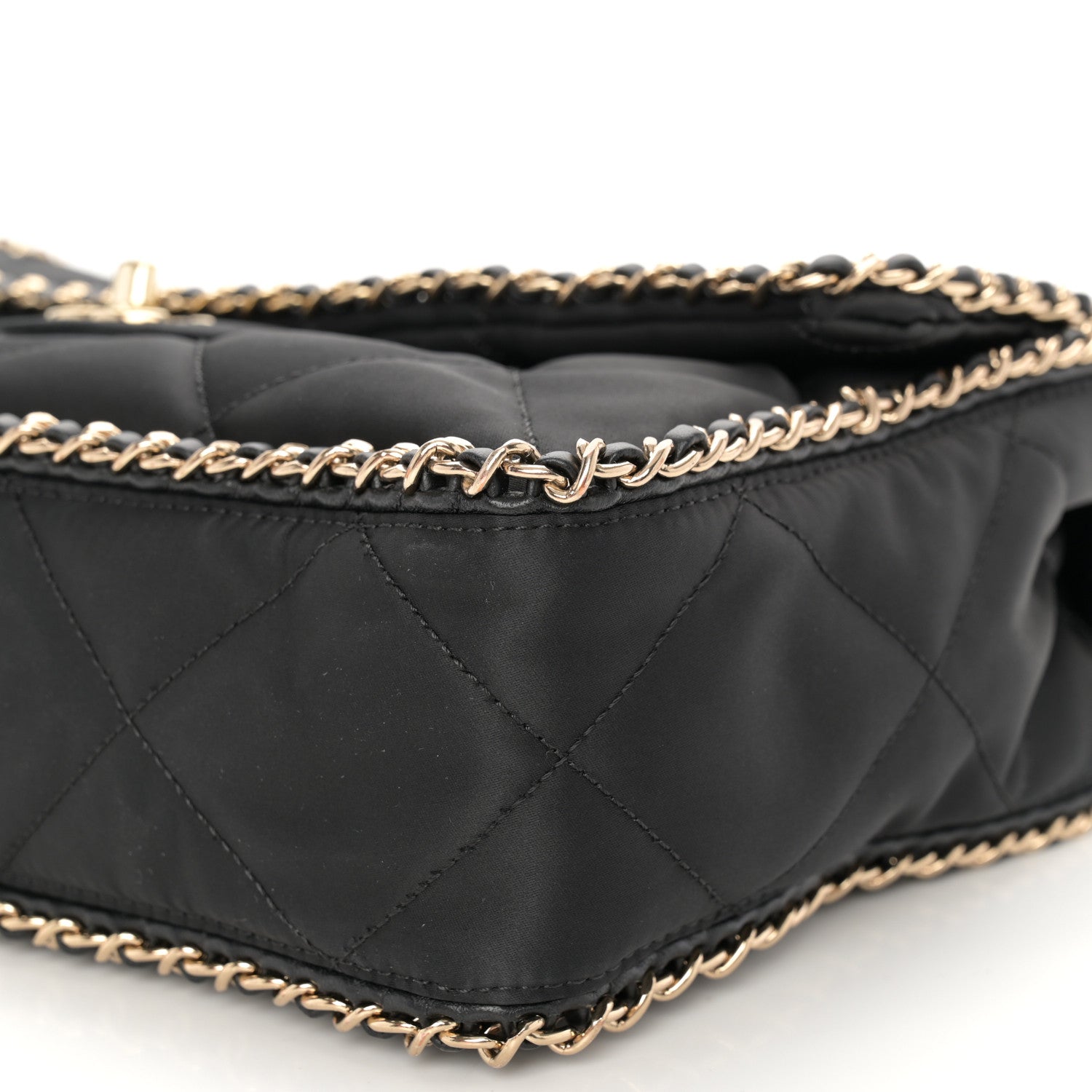 Chanel Satin Quilted Large Chain All Over Flap Bag Black Black 10 of 12