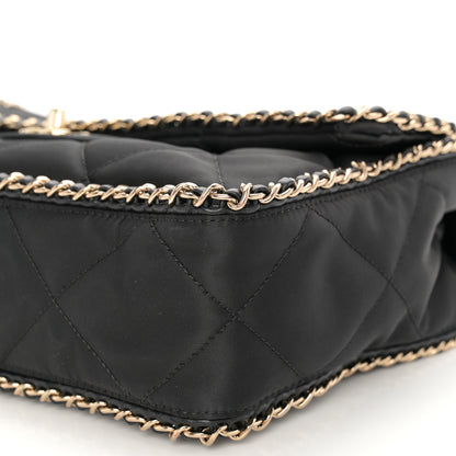 Chanel Satin Quilted Large Chain All Over Flap Bag Black Black 10 of 12