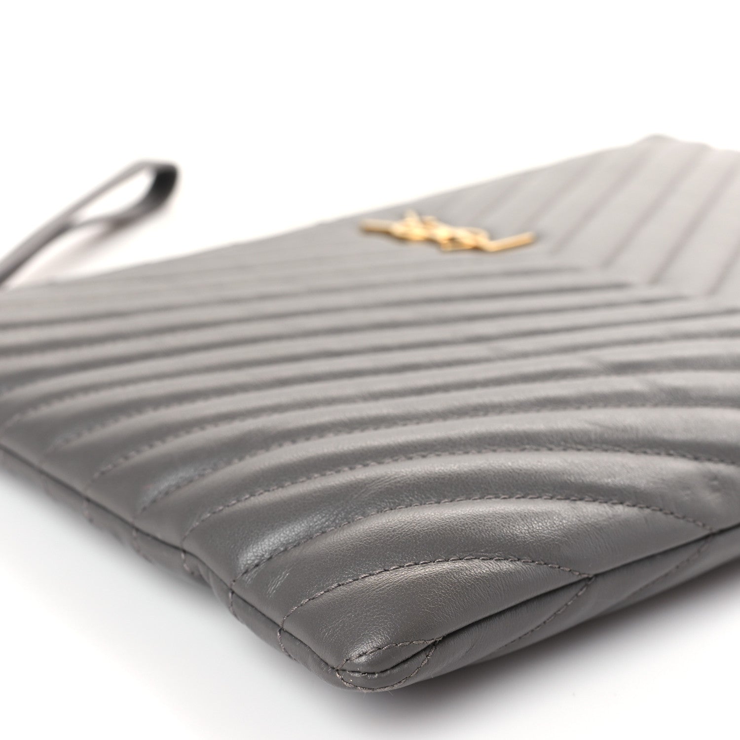 Saint Laurent Calfskin Matelasse Monogram Cassandre Tablet Pouch Fog 7 of 10