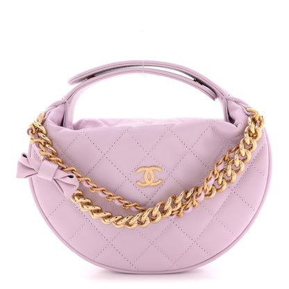 Chanel Shiny Caviar Quilted Bow Pouch Hobo Light Purple 1 of 10
