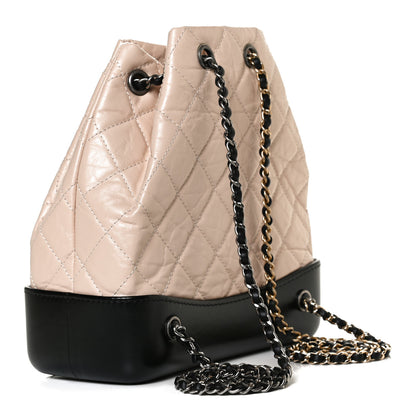 Chanel Aged Calfskin Quilted Small Gabrielle Backpack Beige Black 3 of 13