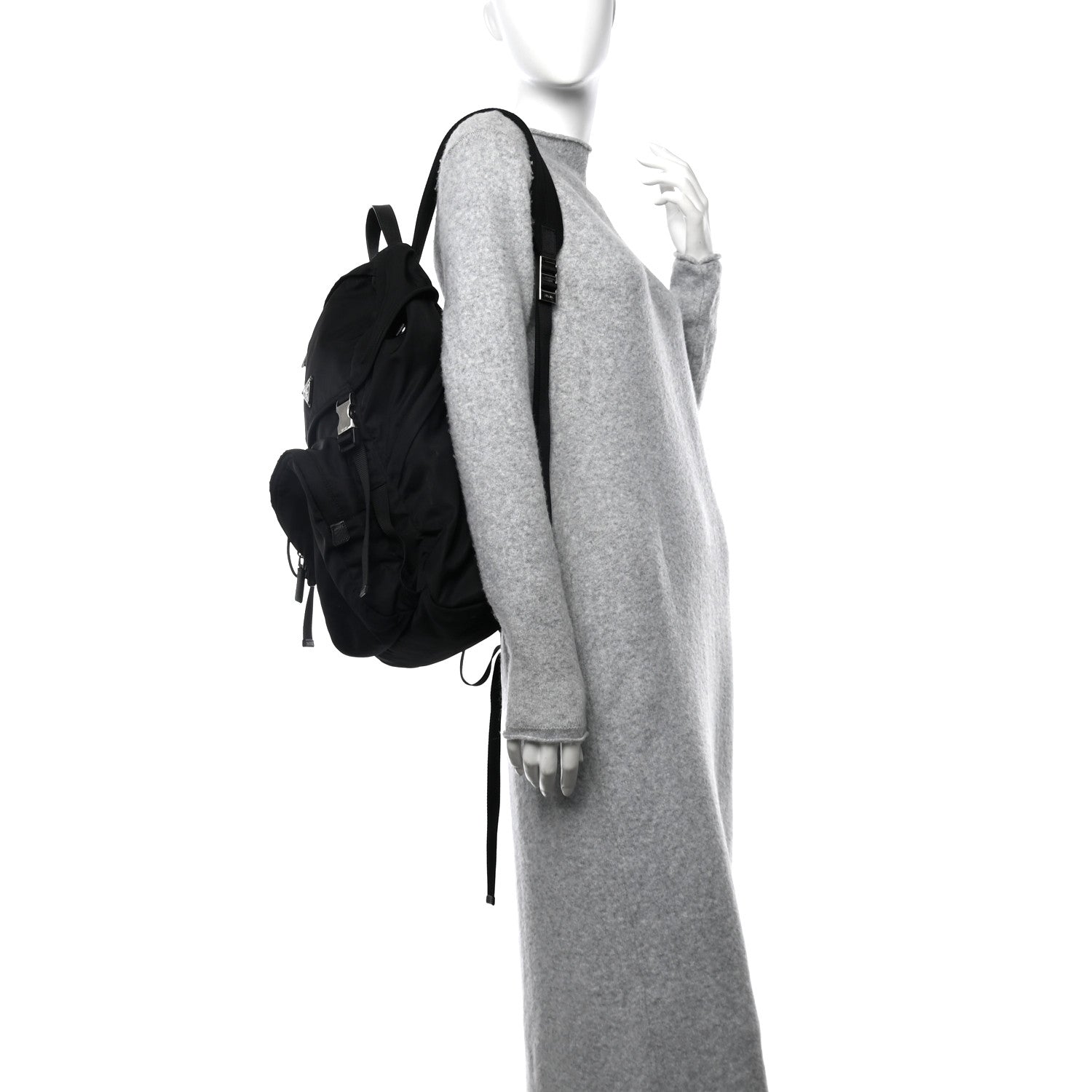 Prada Re-Nylon Saffiano Logo Double Buckle Backpack Black 2 of 12