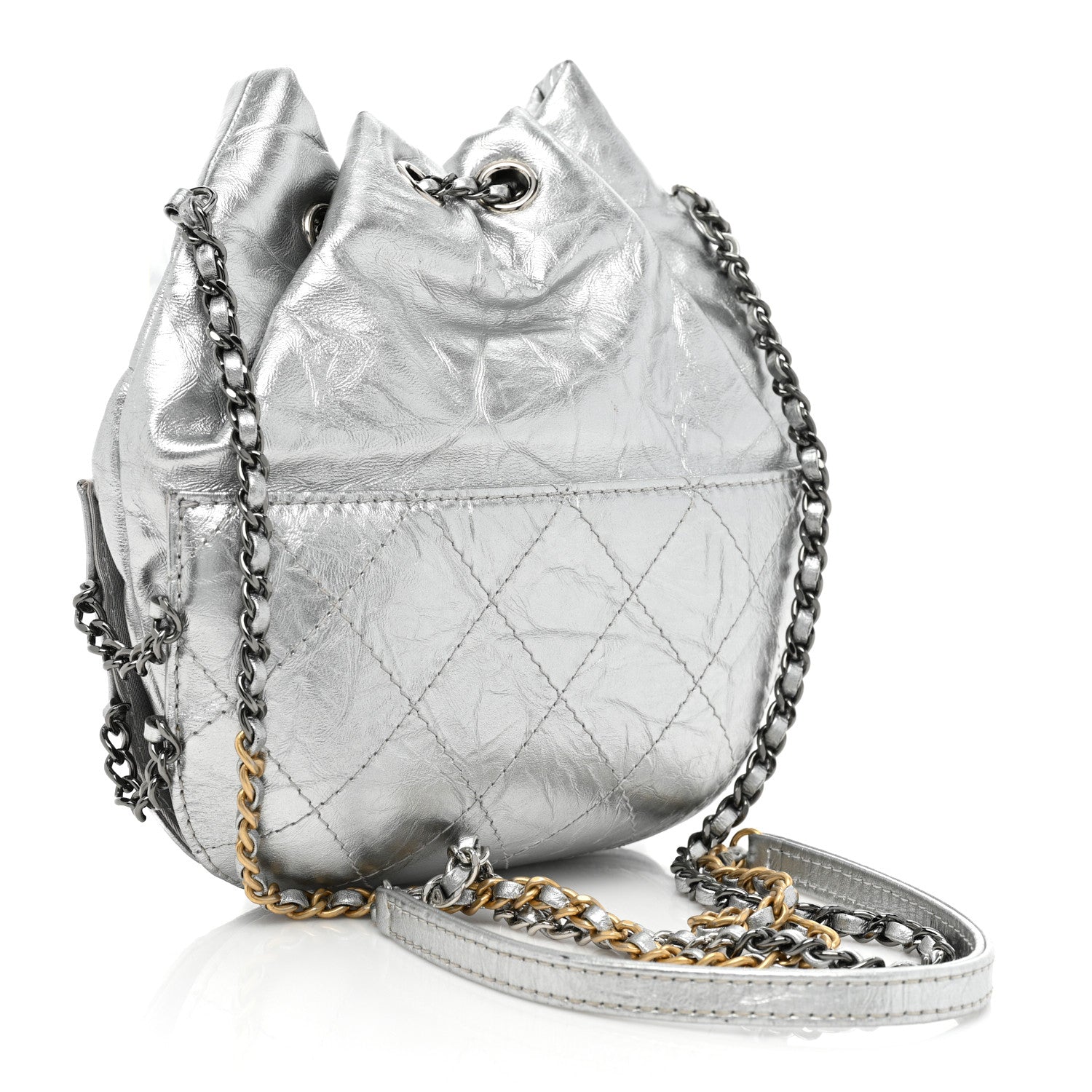Chanel Metallic Aged Calfskin Quilted Small Gabrielle Bucket Silver 3 of 8