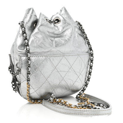 Chanel Metallic Aged Calfskin Quilted Small Gabrielle Bucket Silver 3 of 8